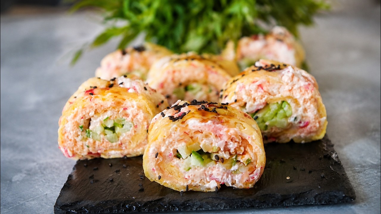 Легендарный крабовый рулет с сыром и икрой видеорецепт
